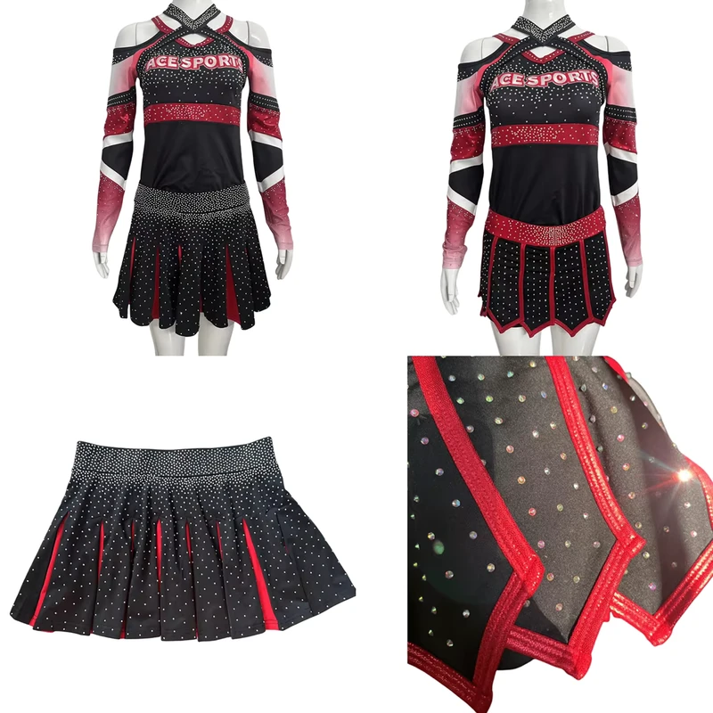 Latest-High-School-Long-Sleeve-Girl-Cheerleader-Skirt-Costume-Custom-Rhinestone-Cheerleading-Uniforms
