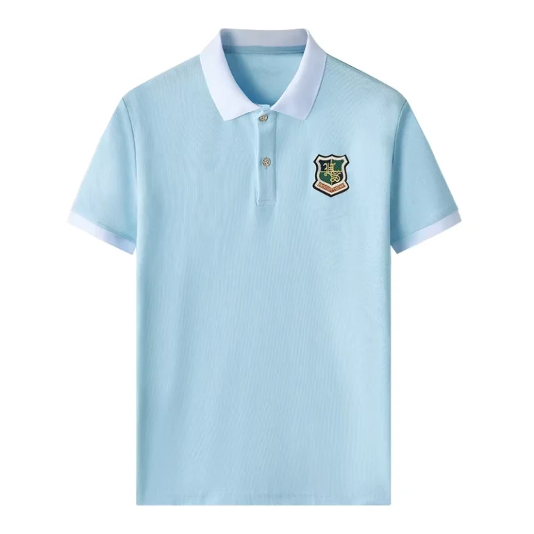 Light-Blue-Short-Sleeve-Polo-Shirt-White-Collar-Summer-Breathable-Slim-Fit-Unisex-School-Uniform-Tops-for-Children