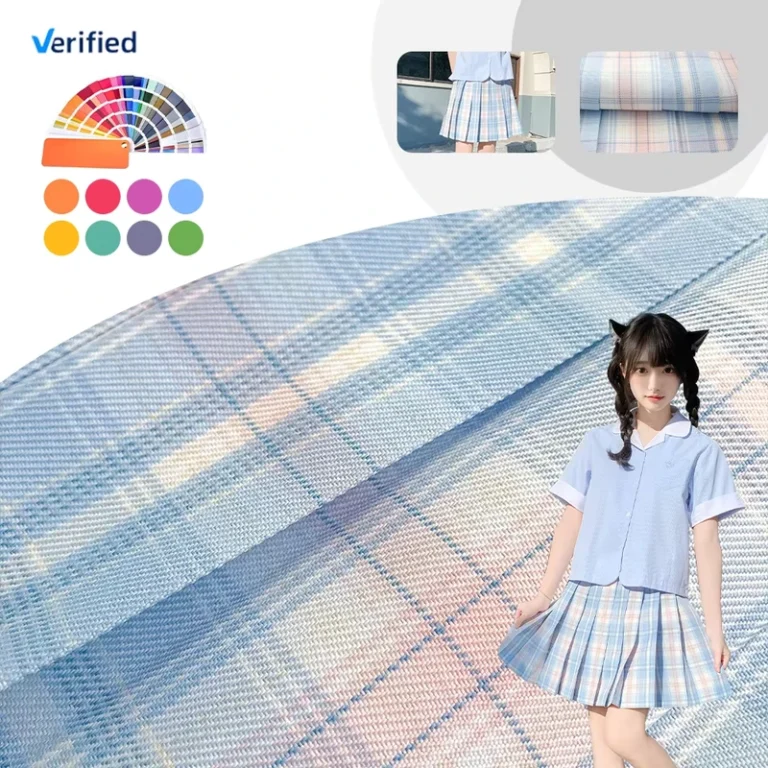 Lightweight-Twill-100-Polyester-Gingham-Fabric-for-Girls-Dresses-Skirts-School-Uniforms