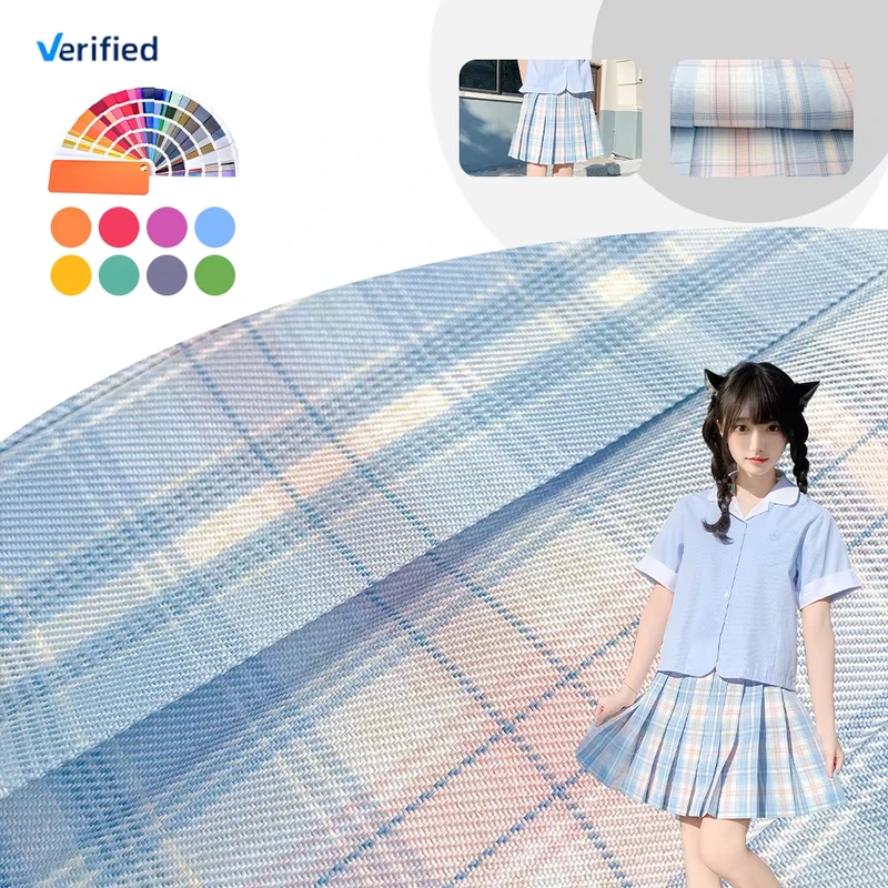 Lightweight-Twill-100-Polyester-Gingham-Fabric-for-Girls-Dresses-Skirts-School-Uniforms