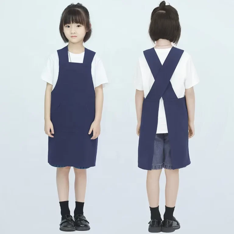 Linen-Cotton-Aprons-Children-Kids-Cross-Strap-Linen-Kitchen-Child-Apron-School-Smock-Apron