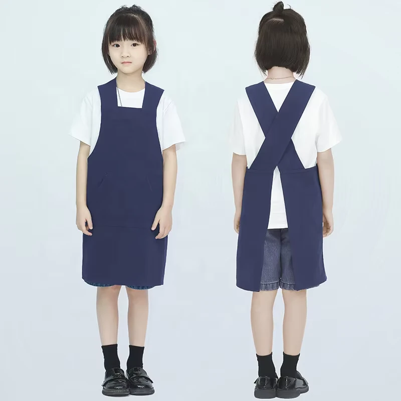 Linen-Cotton-Aprons-Children-Kids-Cross-Strap-Linen-Kitchen-Child-Apron-School-Smock-Apron
