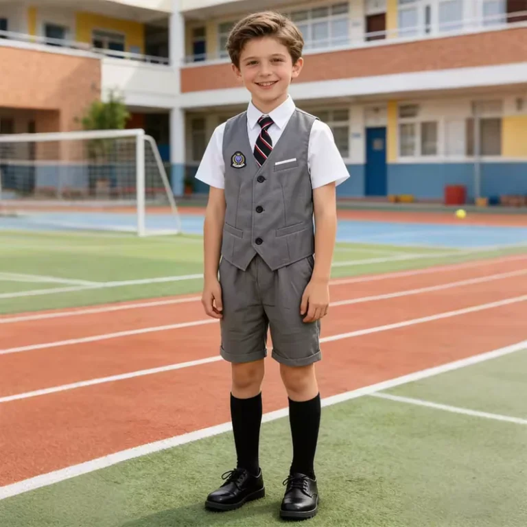 Logo-Custom-Soft-Fashion-Elementary-School-Shirt-Shorts-Skirt-Tie-Badge-Socks-for-BoysGirls-Comfortable-School-Uniform-Set-1