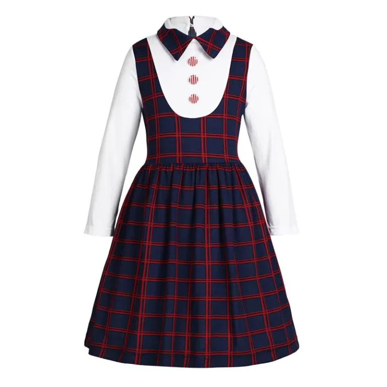 Long-Sleeve-Custom-Girls-Classic-Checked-Newest-Fashion-Stretch-Soft-Pleated-Hem-Kids-Dress-School-Uniform