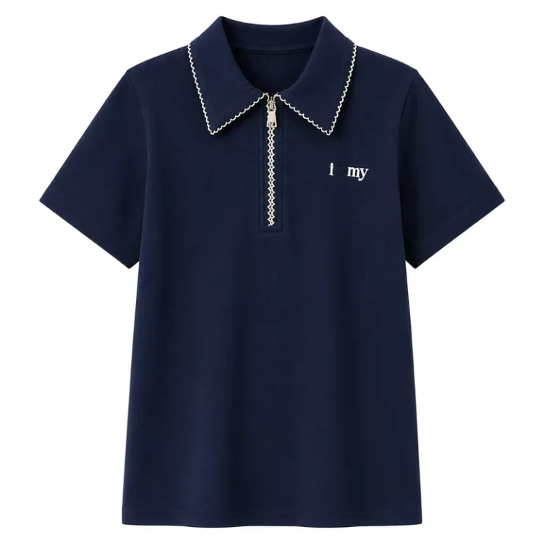 MZJ-Girls-Polo-T-shirt-92-Cotton-8-Spandex-Crochet-Turn-down-Collar-Kids-Short-Sleeve-Top-Teen-Girls-Half-Zip-Embroidery-Tee