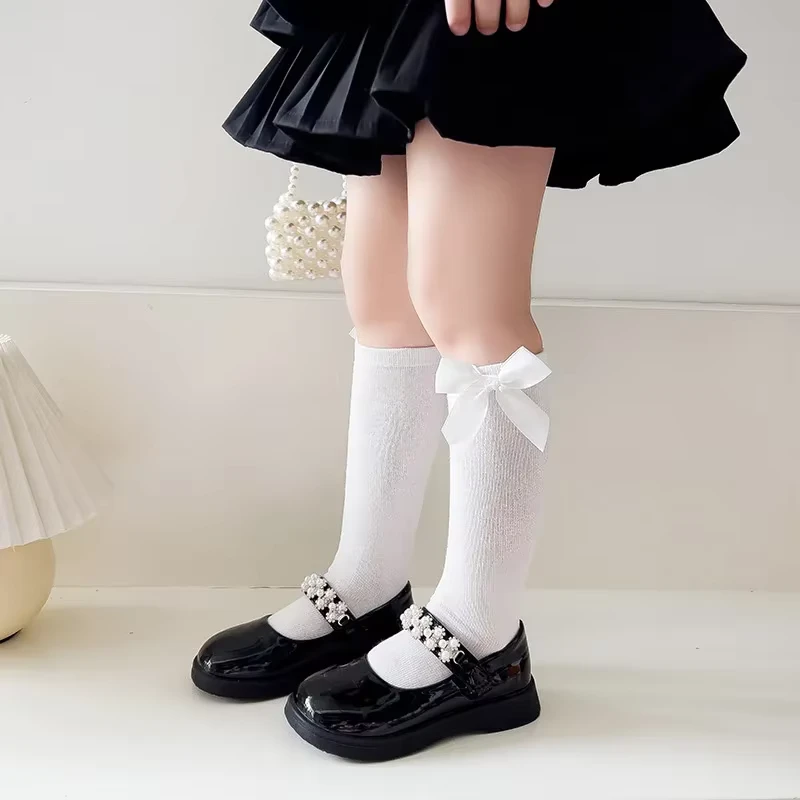 Made-in-China-New-Spring-Summer-Girls-Knee-High-Socks-Kids-Bow-Tie-Long-Socks-Soft-Cotton-Breathable-Children-School-Uniform
