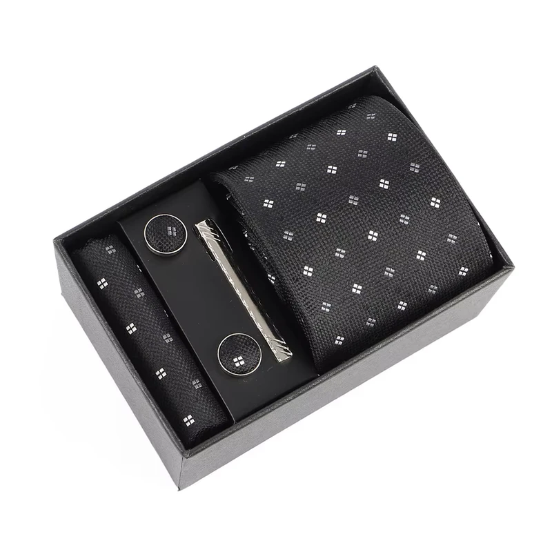 Male-Black-Necktie-Men-Ties-With-Tie-Pin-Gift-Set-Necktie-Cufflinks-Tie-Clip-Hanky-Men-Suit-4-Sets