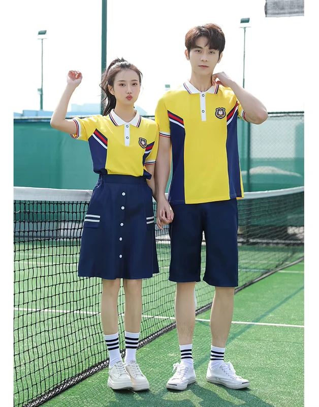 Manufacturer-Sports-Yellow-T-Shirt-Paired-With-Skirt-Shorts-High-School-Sportswear-School-Uniform