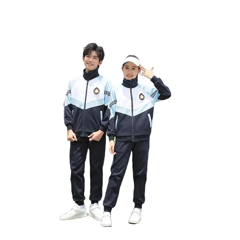 Manufacturer-Spring-and-Autumn-Middle-and-Primary-Blue-Color-School-Wear-Cotton-Polyester-Sports-Unisex-School-Uniform