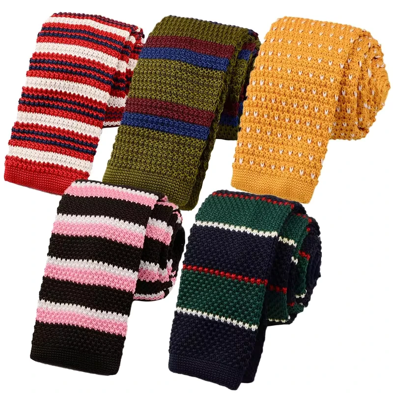Mens-100-Polyester-Striped-Pattern-Necktie-Fashion-Knitted-Tie