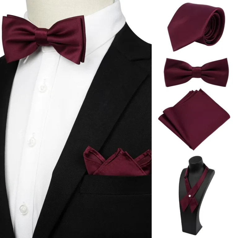 Mens-100-Pure-Polyester-Tie-Pocket-Square-Bowtie-and-Cross-Tie-4-Pcs-Gift-Set