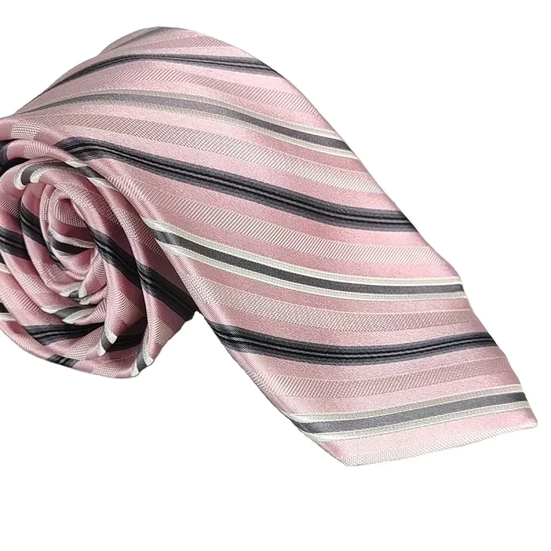 Mens-Casual-Pink-Stripe-Necktie-Polyester-Jacquard-Woven