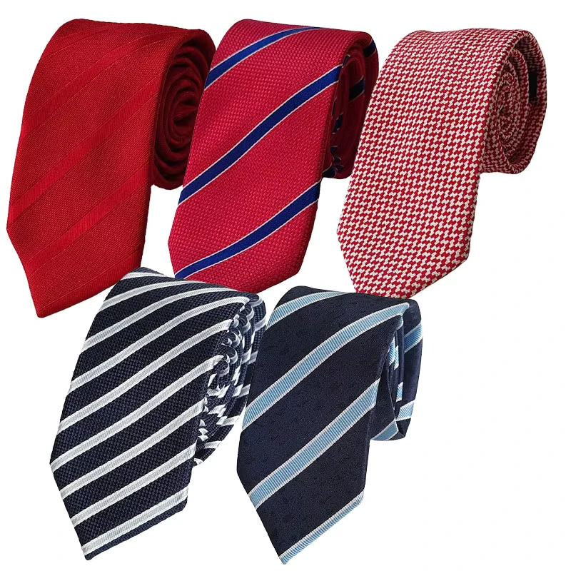 Mens-Casual-Red-Stripe-Necktie-Polyester-Jacquard-Woven