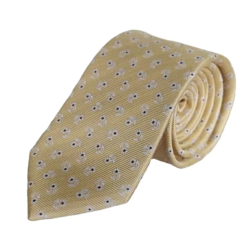 Mens-Casual-Yellow-Floral-Necktie-Polyester-Jacquard-Woven