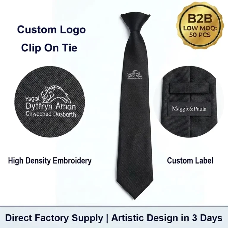 Mens-Custom-Logo-Ties-Eco-friendly-Clip-on-Tie-School-Uniform-Tie-Polyester-Woven-Jacquard-Durable-Black-Necktie