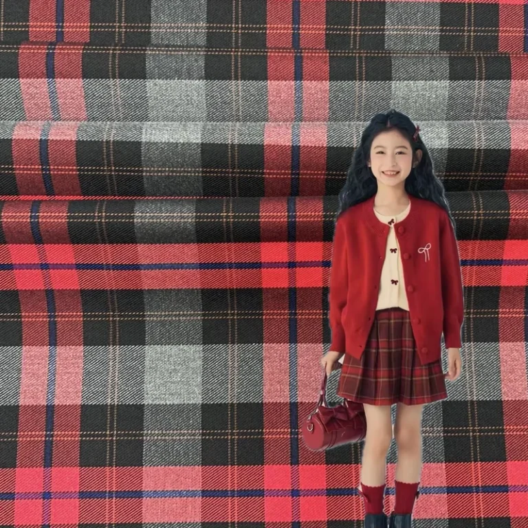 Mens-Fall-Winter-Woven-Dyed-Polyester-Viscose-Fabric-Tartan-Check-Plaid-Design-Shirt-Dress-with-Spotted-Design