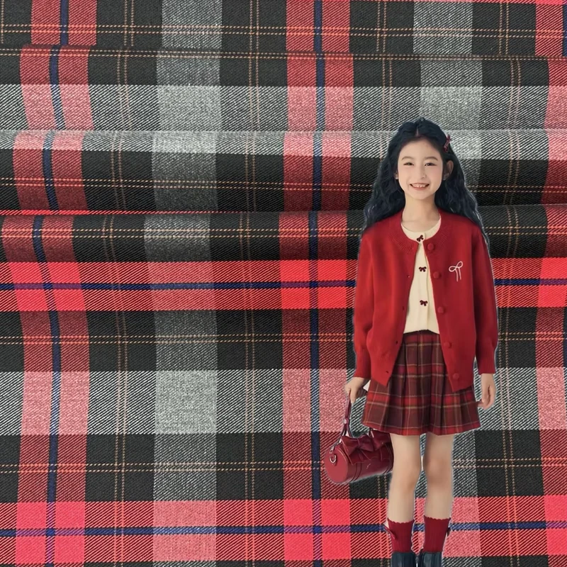 Mens-Fall-Winter-Woven-Dyed-Polyester-Viscose-Fabric-Tartan-Check-Plaid-Design-Shirt-Dress-with-Spotted-Design