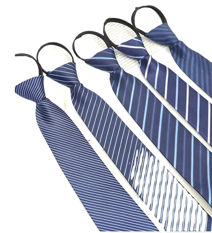 Mens-Formal-8CM-Zip-Lazy-Convenient-960-Needle-Stripes-Work-Professional-Wear-Polyester-Necktie