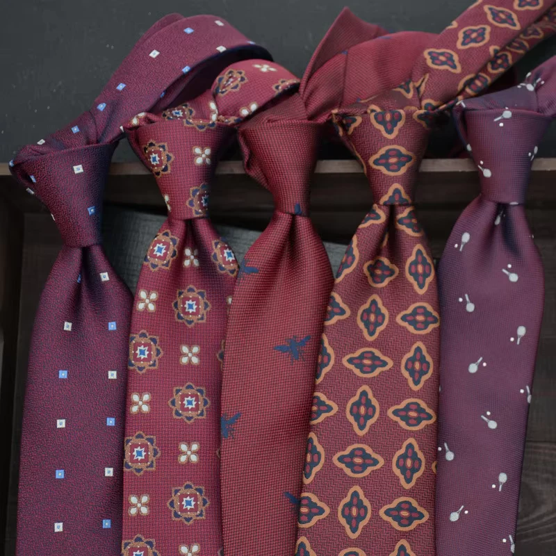 Mens-Formal-Wear-Wine-Red-Series-Groom-Necktie-for-Wedding-8CM-Handmade-Floral-Polyester-Tie
