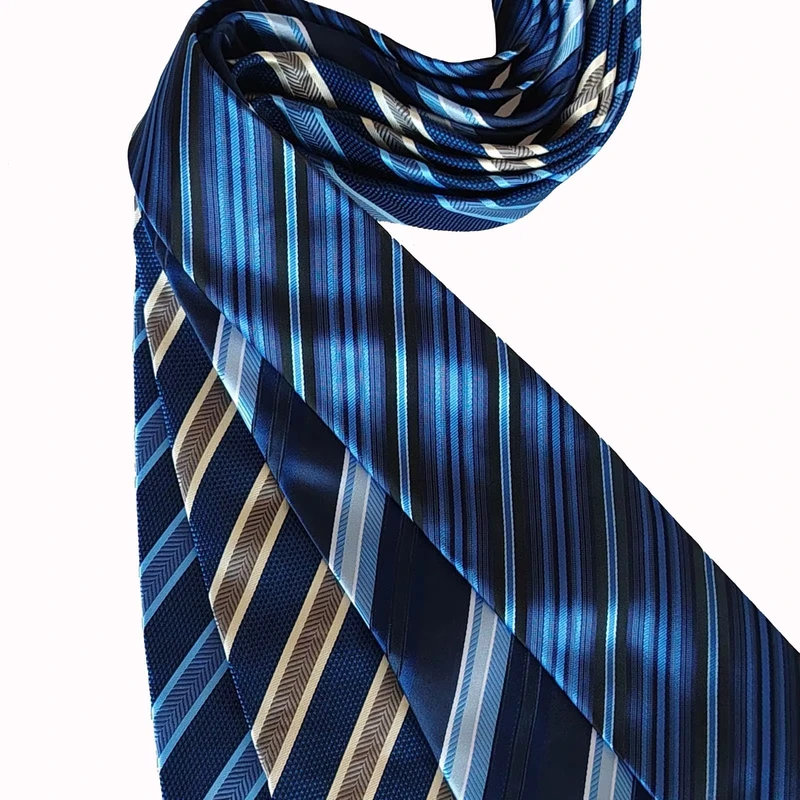 Mens-Polyester-Blue-Stripe-Jacquard-Woven-Necktie-With-Hanky-Solid-Colour-Microfiber-Plaid-Mens-Necktie