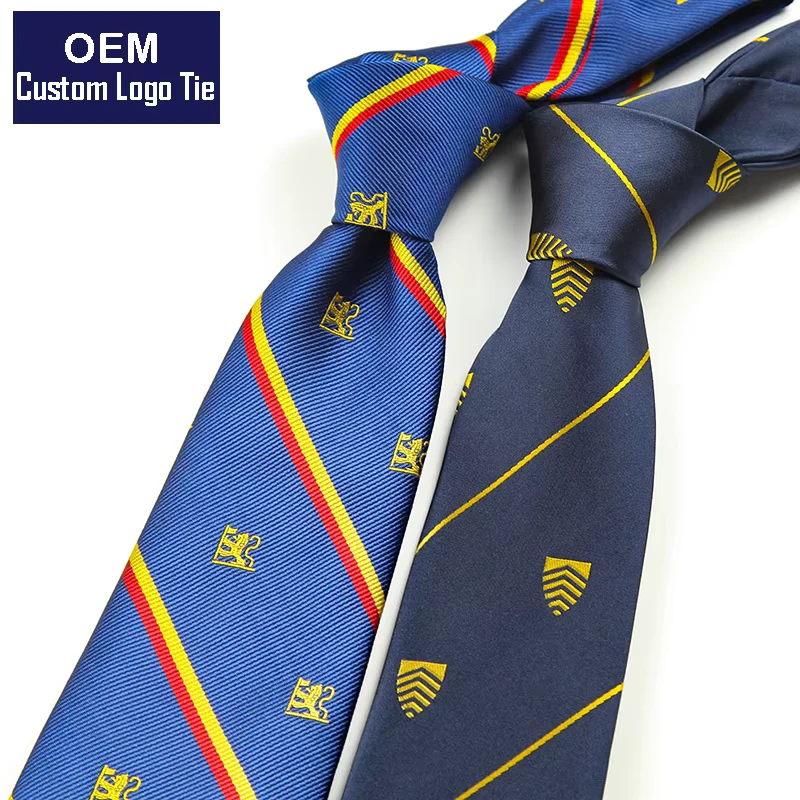 Mens-Polyester-Neckties-Custom-Tie-Navy-Necktie-Embroidered-Gold-Logos-Stripes-Uniform-Ties-Cravate-Corbatas-Para-Hombre