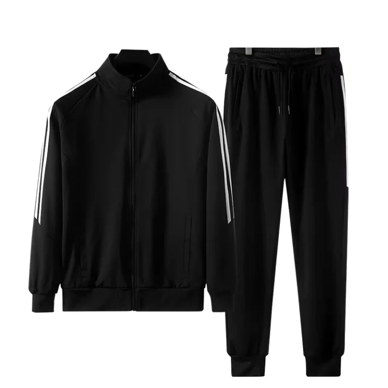 Mens-Solid-Midweight-100-Polyester-Patchwork-Sportswear-Set-New-School-Uniform-Style-Trendy-Ankle-tightened-Jacket-Three