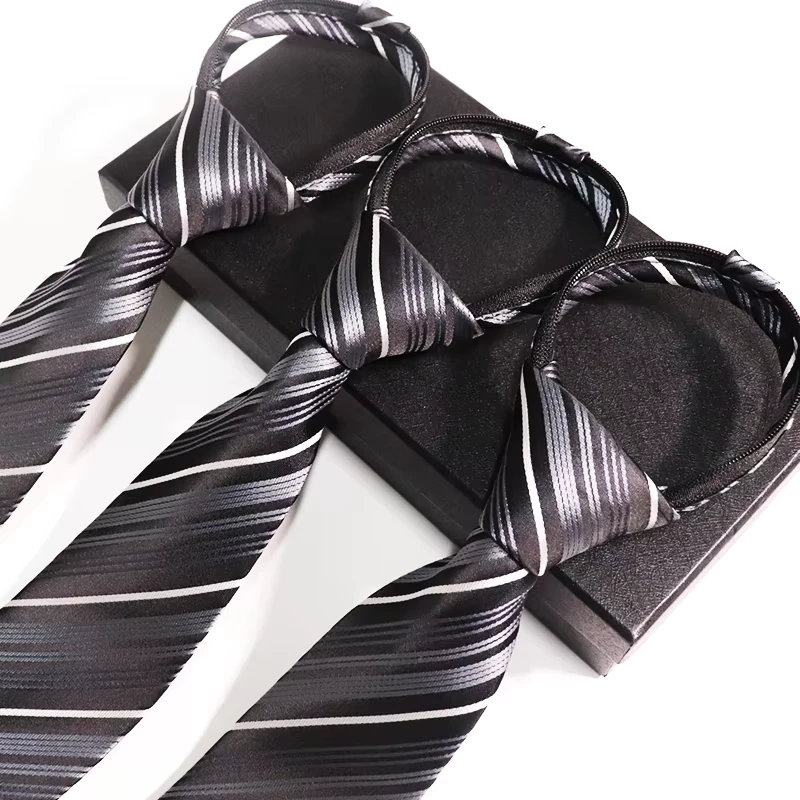 Mens-Striped-Zip-Ties-In-Stock-Formal-Polyester-Woven-with-Zipper-Factory-Price