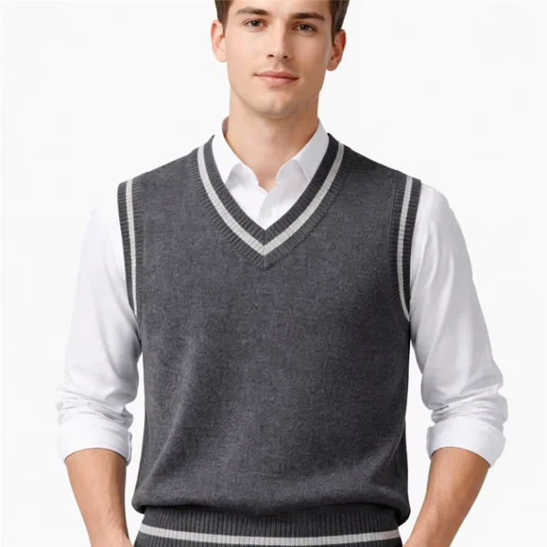 Mens-Sweater-Vest-V-neck-Knit-Vest-Sleeveless-School-Uniform-Grey-Knitted-Vest-Custom-Logo-Sweater-Vest-Manufacturer