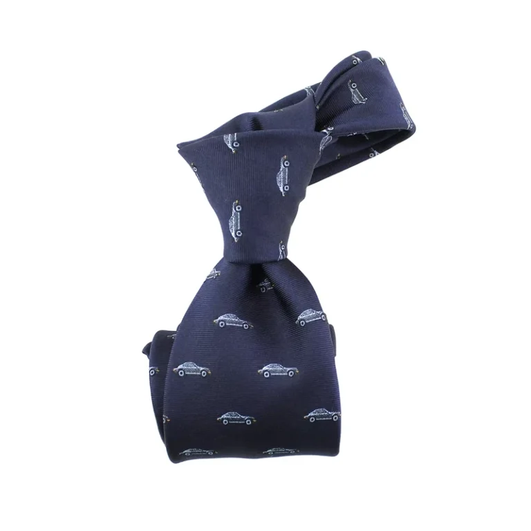 Mens-Ties-Navy-Blue-Durable-Microfiber-Polyester-Jacquard-Woven-Logo-Car-Customize-ODM-Necktie