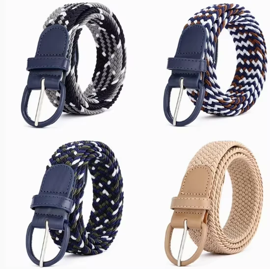 Mens-Womens-Multicolored-Custom-Logo-Elastic-Fabric-Alloy-Pin-Buckle-Belt-Canvas-Woven-Stretch-Junior-Size
