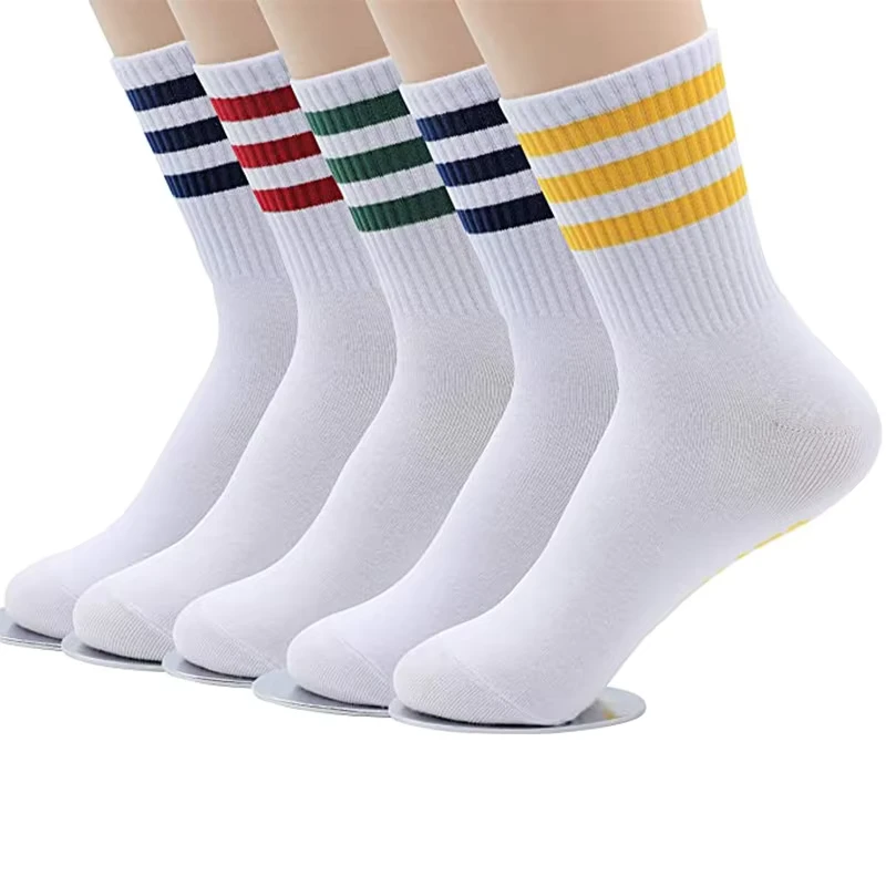 Mid-Calf-Striped-Crew-Socks-for-Autumn-School-Retro-Student-Running-Cute-Casual-Logo-Knitted-Versatile-Long-Ankle-Sports-Socks