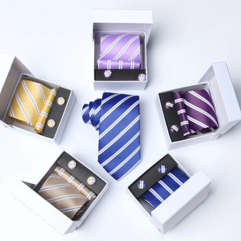 Mini-MOQ-High-Quality-Recycled-Polyester-Woven-Blue-White-Striped-Design-Handmade-Ties-Men-Set-for-Man-Necktie