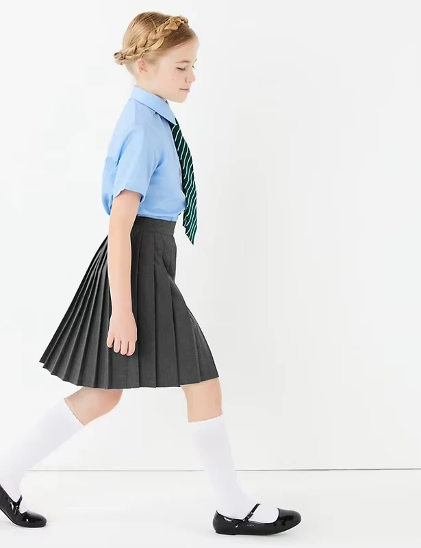 Modern-Design-School-Uniform-Plaid-Pleated-Skirt-Navy-Blue-100-Pcs