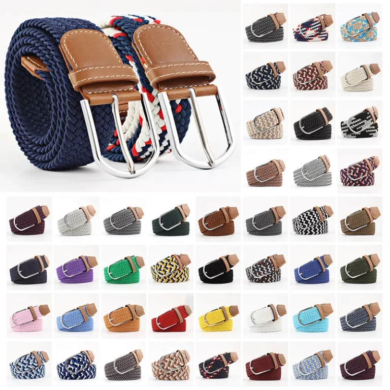 Multi-Color-Unisex-Jeans-Adjustable-Casual-Woven-Knitted-Braided-Elastic-Fabric-Golf-Belt-Custom-Belt-With-Zinc-Alloy-Buckle