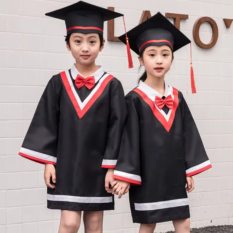Multi-Color-Woven-Polyester-Unisex-Childrens-Elementary-School-Graduation-Dress-with-Hat-Stylish-School-Uniform