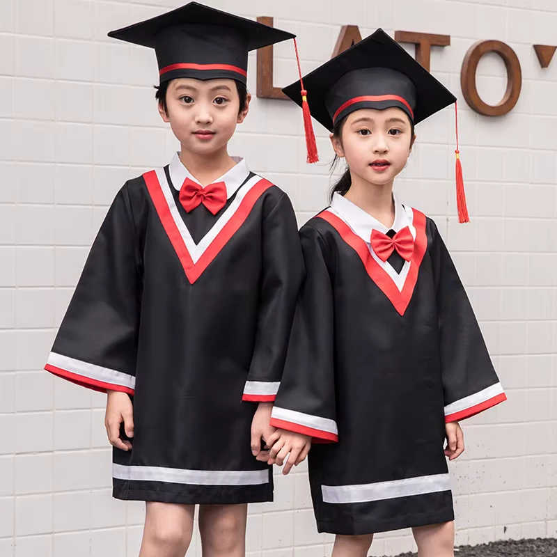 Multi-Color-Woven-Polyester-Unisex-Childrens-Elementary-School-Graduation-Dress-with-Hat-Stylish-School-Uniform
