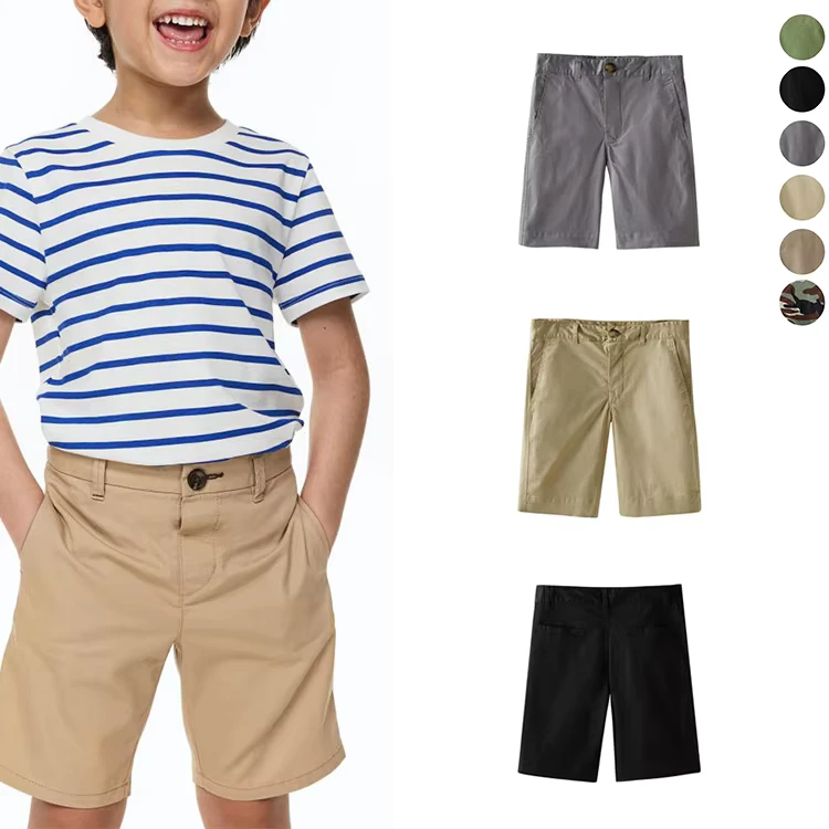Multi-Pocket-Boy-Cotton-Shorts-Solid-Color-Blank-Casual-School-Uniform-Boys-Twill-Shorts-for-Kids