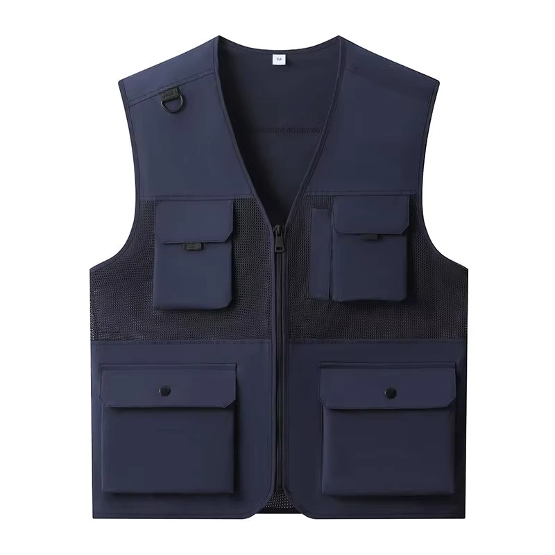 Multi-pocket-Zipper-Mesh-Vest-Workwear-Volunteer-Activity-Uniform-School-safety-post-Duty-Vest-logo-Printing-Stand