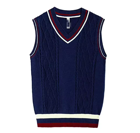 Navy-Blue-with-Trims-Custom-Made-Tactical-School-Business-Company-Uniform-Knitted-Sweater-Vest