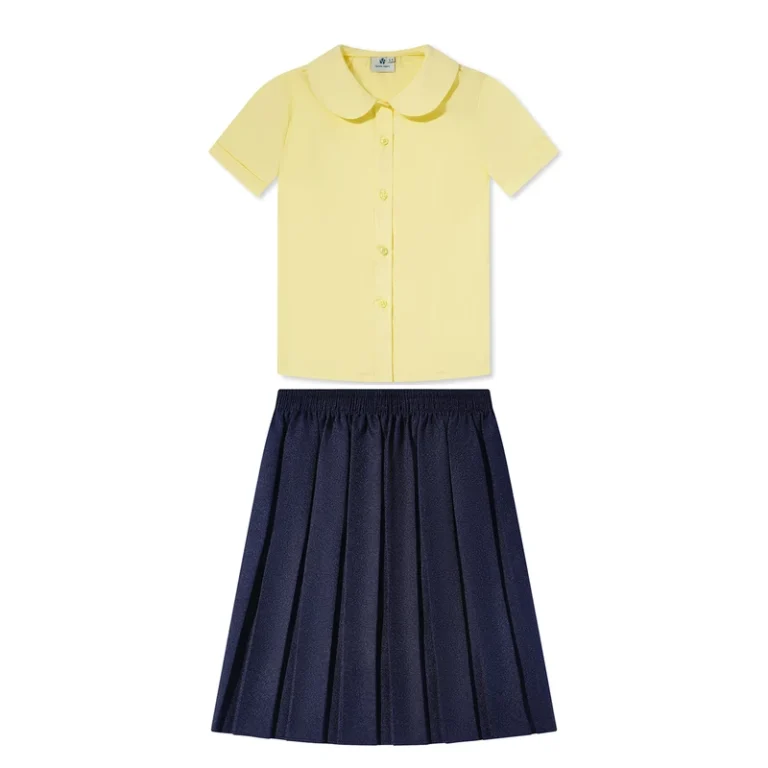 Navy-Dress-Jumper-Short-Sleeved-Skirt-School-Uniform-Set-for-Girls-Student-Yellow-Blouse-Skirt-Set