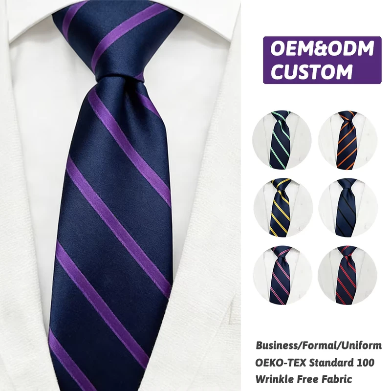 Navy-Mens-Classic-Striped-Eco-Friendly-Woven-Neckties-Business-GRS-Certified-Recycled-Polyester-Ties