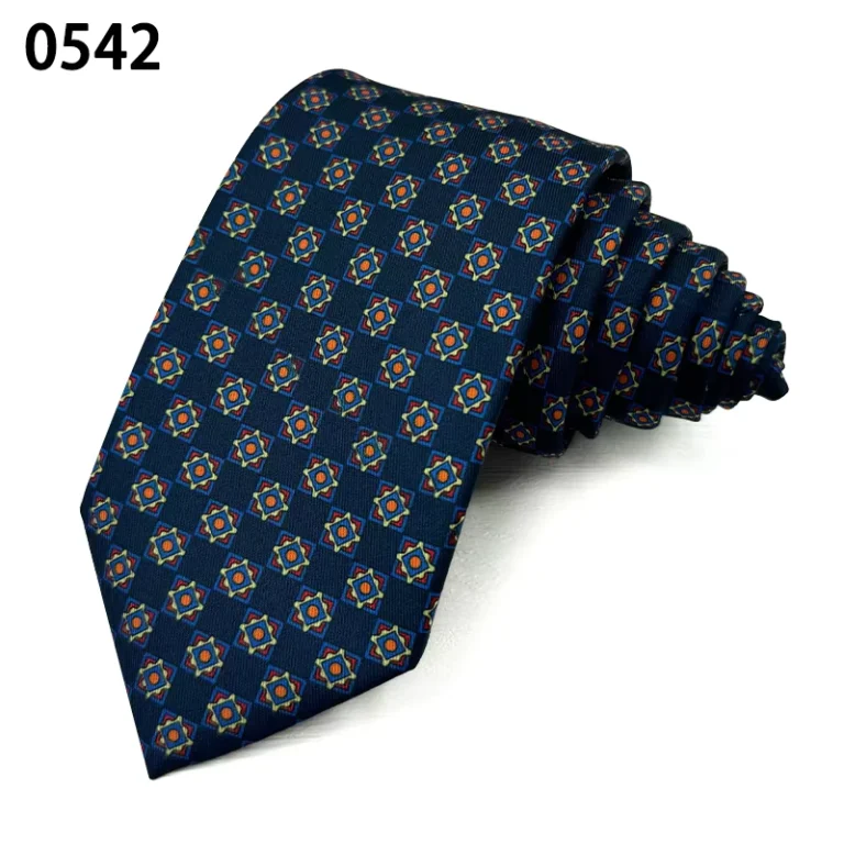 Navy-Orange-Brown-Geometric-Printed-Formal-Polyester-Tie-for-Men
