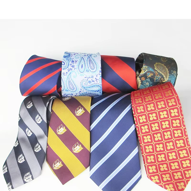 Neck-Tie-Durable-Cost-effective-100-Polyester-Striped-Paisley-Gold-Pattern-Adjustable-Zipper-School-Necktie