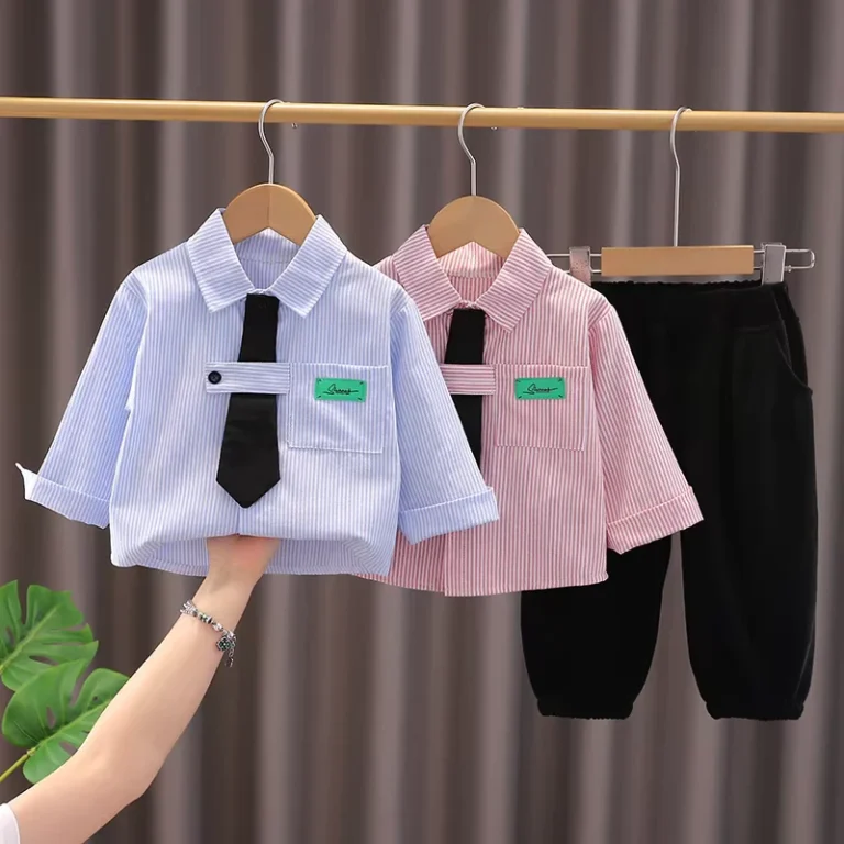 New-Arrival-2-Piece-Kids-Clothing-Sets-Long-Sleeve-Shirt-Tie-Casual-Pants-Solid-Cotton-School-Uniform-Boys-Girls-You-Yue
