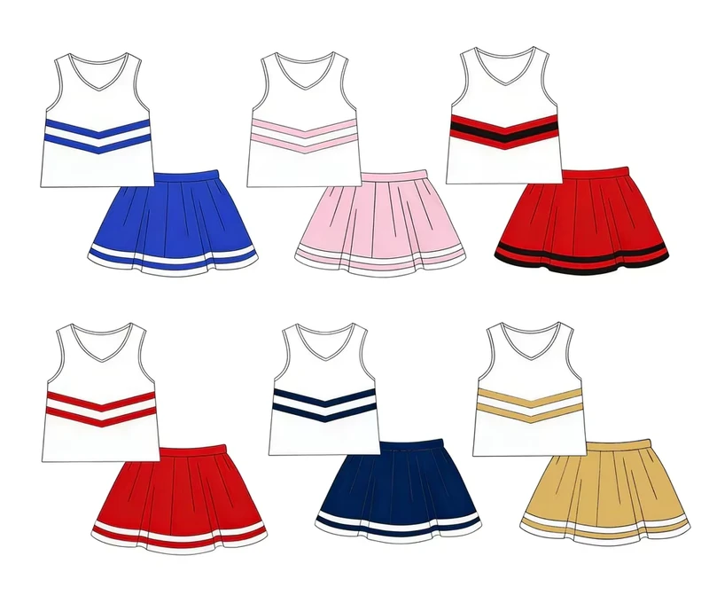New-Arrival-Girl-Skirt-Set-Game-Day-Kids-Clothes-Custom-Applique-Girl-Cheer-Outfit-Youth-Practice-Wear-Cheer-Girls-Athletic