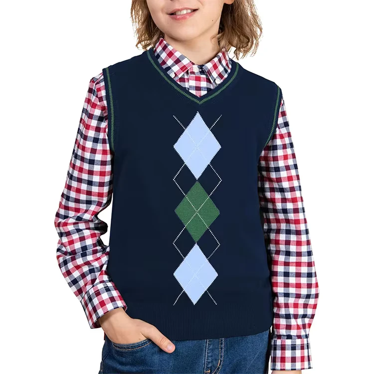 New-Boys-Girls-Kindergarten-Uniform-Gilet-School-Uniform-Knitted-Vest-Unisex-Sweater-Vest