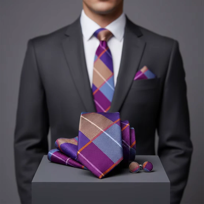 New-Classic-High-Quality-Plaid-Stripe-Pattern-Jacquard-Polyester-Necktie-Low-MOQ-Fashionable-Ties-for-Men
