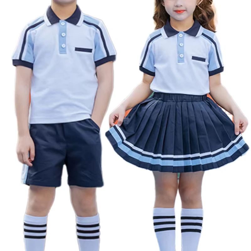 New-Design-School-Wear-Popular-Design-Short-Sleeve-Summer-British-School-Uniform-Set