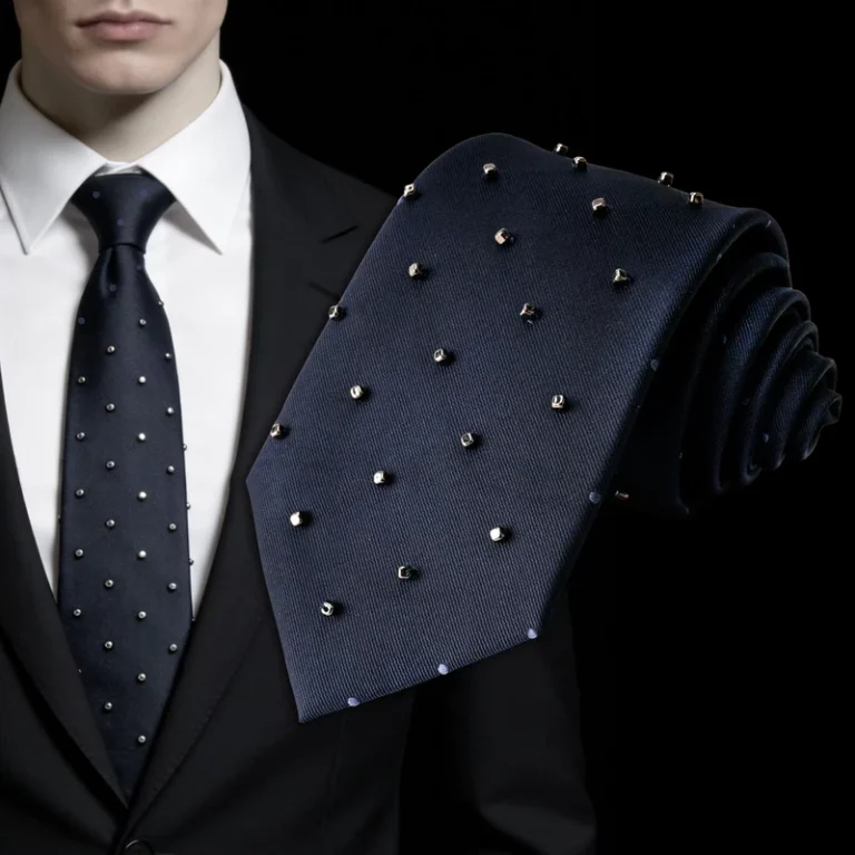 New-Fashion-Cool-Mens-Handmade-Beaded-Embroidery-Navy-Blue-Polka-Dot-Silk-Mulberry-Silk-Tie-Accepts-Custom-Small-Batch-Ties