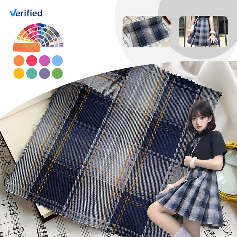 New-Fashion-Eco-Friendly-Organic-100-Polyester-Twill-Gingham-Fabric-Girls-Dress-School-Uniform-Skirt-Lightweight